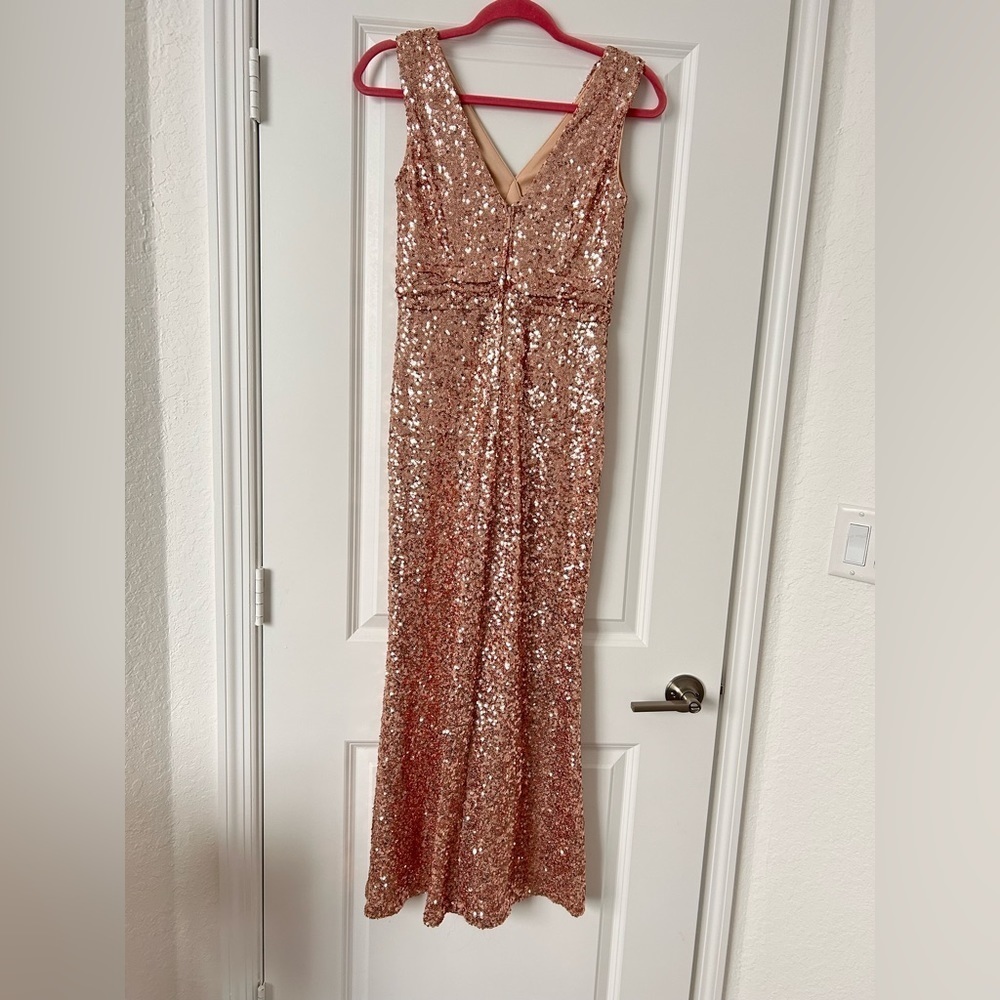 Badgley Mischka Rose Gold Sequin Dress - Picture 3 of 7